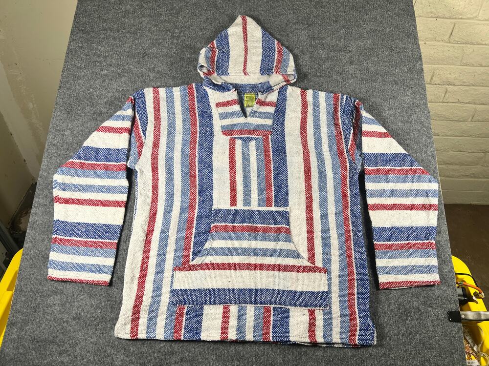 Franks Textiles Baja Hoodie XXL Red White Blue Mexican Drug Rug Jerga Pullover